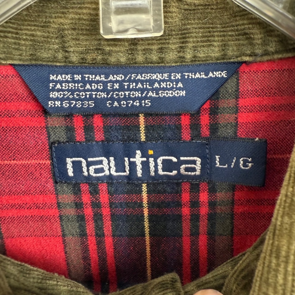 Vintage Nautica Tartan Flannel Shirt L w/ Corduroy Collar – Holiday Cabin Plaid‎ - Picture 4 of 9